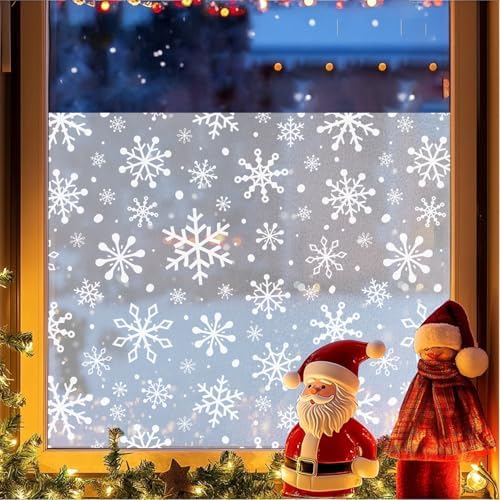Christmas Stain Glass Window Film Christmas Snowflakes Cling Rainbow Window Film Decorative Window Clings Pure White Frosted Vinyl Static Window Stickers for Holiday Glass Windows Decor 16.9 * 39.3in - Image 2