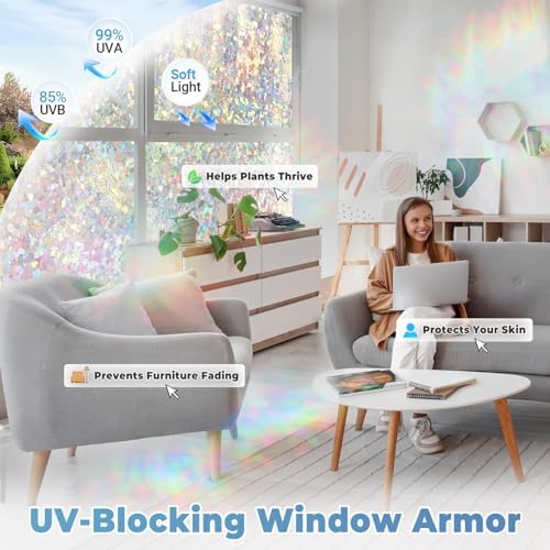 DOWELL Stained Glass Window Privacy Film, Decorative Rainbow Glass Film - Image 3