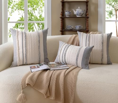 Cethom Boho Throw Pillow Covers 20x20 Inch Set of 2, Grey Textured Decorative Couch Pillow Cases for Farmhouse Home Decor, Accent Cushion Cover for Sofa, Bed, Living Room, Bedroom - Image 7