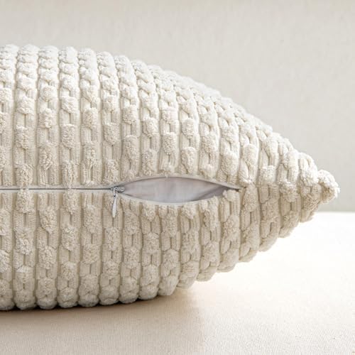 MIULEE Decorative Throw Pillow Covers 20x20 Cream White Textured Corduroy - Image 6