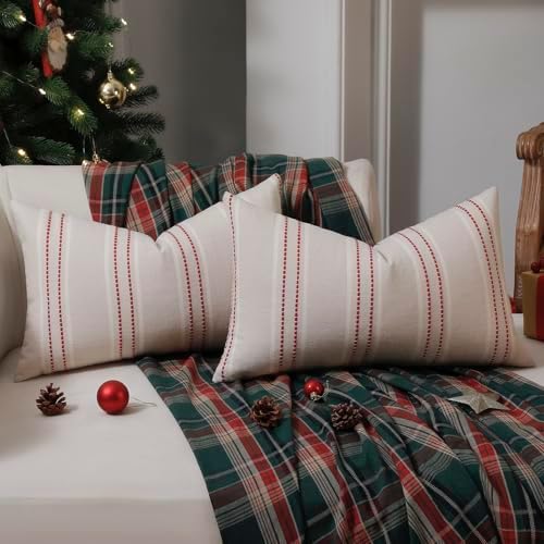 Hckot Christmas Throw Pillow Covers 12x20 Red Lumbar Pillow Covers by Hckot