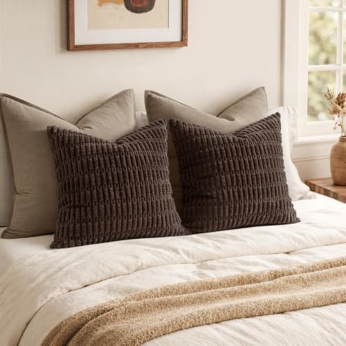 MIULEE Euro Sham Corduroy Decorative Throw Pillow Covers 24x24 Dark Brown - Image 2