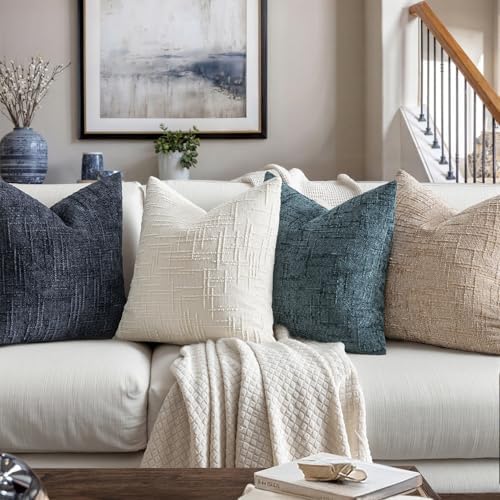 MIULEE Chenille Textured Throw Pillow Covers Blue 20x20 Set of 2 - Image 4