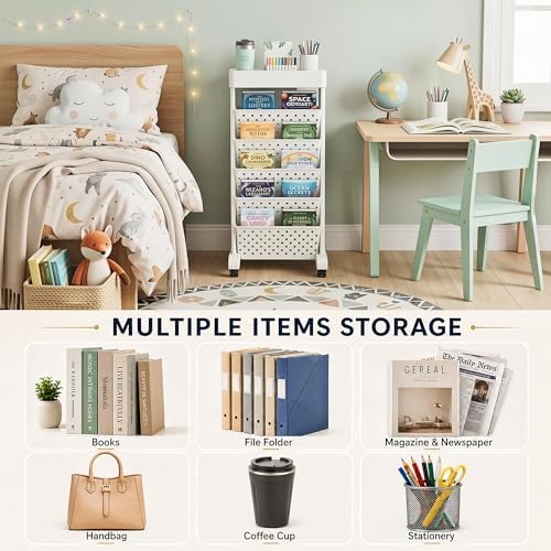 BYFU 6-Tier Rolling Bookshelf Cart, White - Image 5