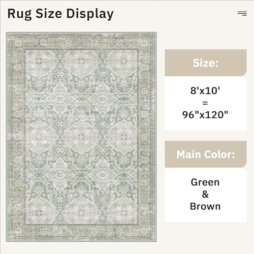 Soalmost 8x10 Area Rugs Large Washable Living Room Rug Non-Slip Green/Brown - Image 5