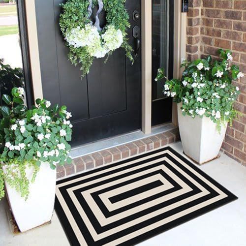 Front Door Mat Indoor Outside Entrance, 2x3 Modern Black White Rug - Image 4
