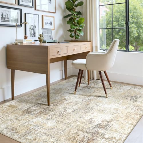 RELEANY Washable 4'x6' Abstract Area Rug for Living Room Neutral Brown - Image 4