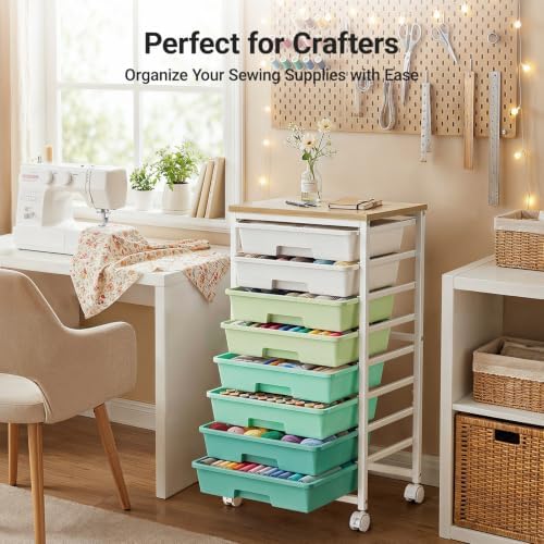 Pipishell Rolling Cart with 8 Drawers, Craft Storage Cart, Green Gradient - Image 3