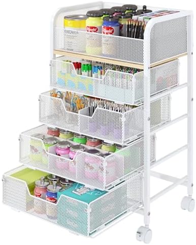 5-Tier Craft Organizer Cart with Wheels,Craft Organizers and Storage with Drawers,Lockable Wheels Rolling Utility Cart with DIY Divider,Office Supply Organizer,Ideal for Studio,Office Patent Pending by FollowWithYociyogaTogether