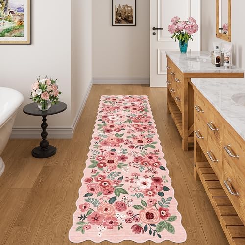 DUKINO 2x7 Runner Rug for Hallway, Floral Washable Rug for Kitchen, Pink - Image 5