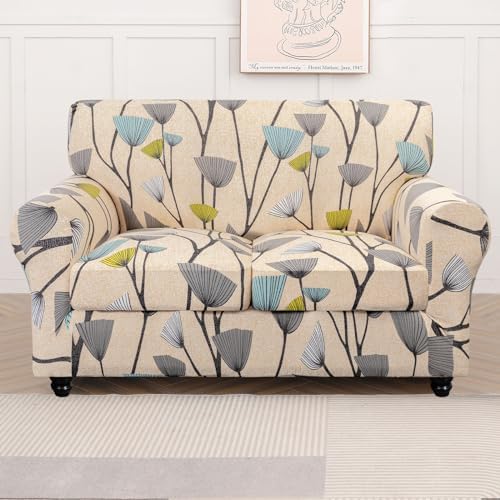 SearchI Stretch Sofa Cover Printed Couch Cover, Floral Pattern 3 Pieces Loveseat Slipcover with 2 Separate Cushion Cover, Washable Furniture Protector for Living Room(Loveseat, Dandelion Pattern) - Image 5