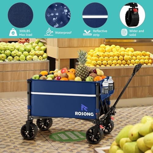 ROSONG Collapsible Wagon Cart with Wheels Foldable - Folding Utility Heavy Duty Wagons Carts for Grocery Sports Garden Shopping Camping Wheelbarrows (120L Dark Blue with Lid) - Image 6
