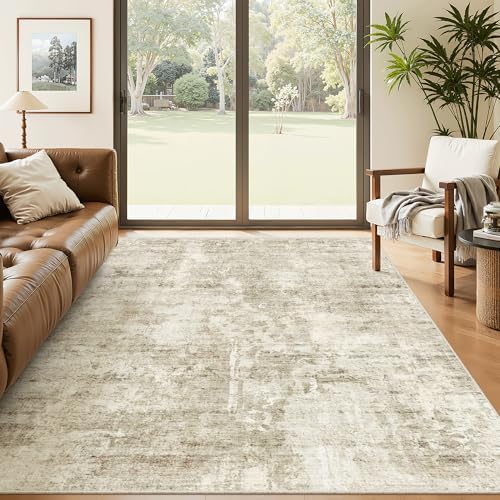 Soalmost Abstract Rug 5x8 Washable Area Rugs for Living Room, Beige/Gray by Soalmost