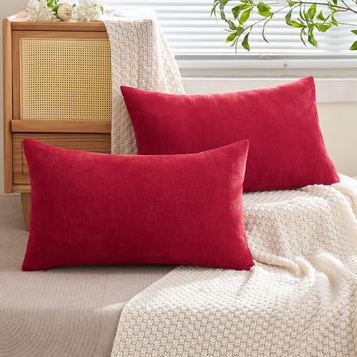 MIULEE Red Chenille Couch Lumbar Throw Pillow Covers, 12x20 - Image 6