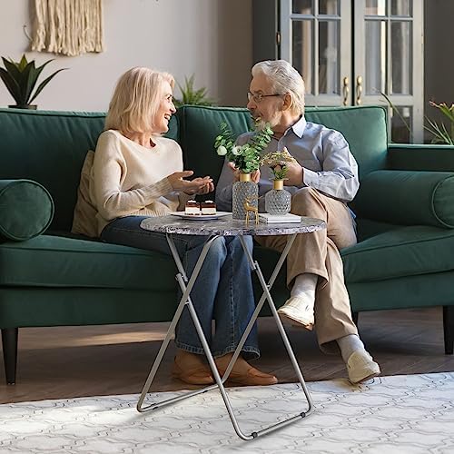 Round Folding TV Tray/TV Trays Dinner Snack Trays Table,Portable Foldable Table Small Sofa Bedside Tables with Light Weight, 17.5 x 17.5 x 26 in(Black Marble) - Image 4