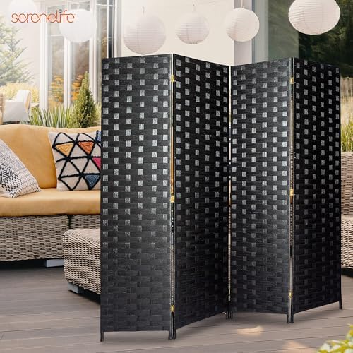 SereneLife 4-Panel Folding Room Divider, Woven Fiber Privacy Screen, Portable Partition for Room Separation, Lightweight Decorative Screen for Living Room, Office, Porch, and Dressing Area, 71” x 18” - Image 6
