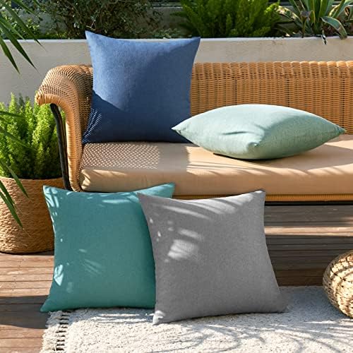 MIULEE Pack of 4 Outdoor Linen Throw Pillow Covers Blue 18x18 Inch - Image 3