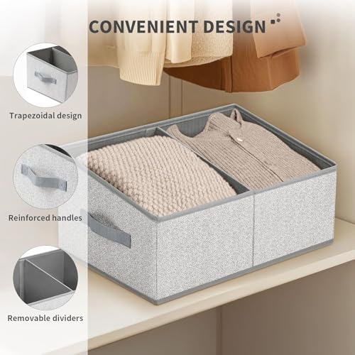 DIMJ Storage Baskets for Shelves 8 Packs - Large Trapezoid Closet Organizer Bins with Handles and Divider, Foldable Clothes Containers Box for Shelf, Towel, Book, Toy, Purse, Grey - Image 4