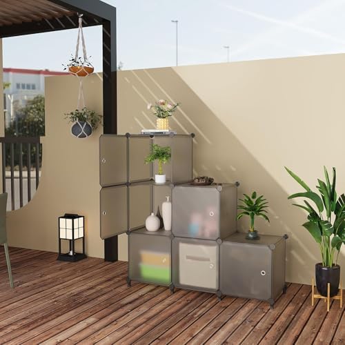 6Cube Storage Organizer Modular Stackable with Doors Grey - Image 2