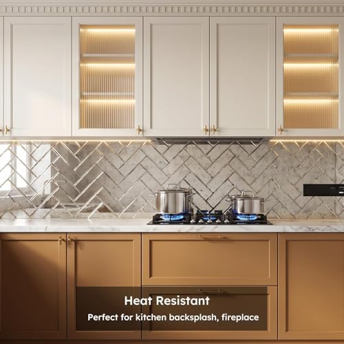 Diflart Peel and Stick Mirror Backsplash, Light Antique, 3x10 Inch, Beveled Mirror Subway Kitchen Bar Wall Tile (5 Sq.ft, 24 Pcs) - Image 5