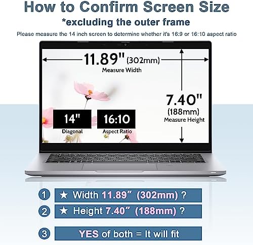 Laptop Privacy Screen 14 Inch for HP Dell Acer Asus Lenovo Thinkpad Envy Xps, 16:10 Aspect IPROKKO Removable 14in Anti Blue Light Glare Privacy Filter Shield, Anti Spy Computer Monitor Security - Image 2