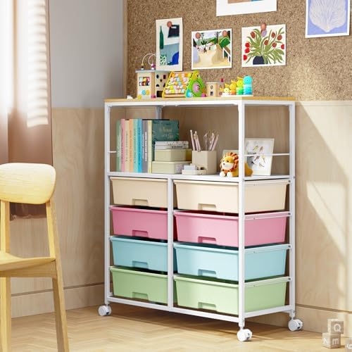 APEXCHASER Rolling Storage Cart with 8 Large Drawers,Wooden Tabletop - Image 7