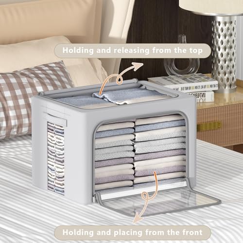 CYhom 3Pack Frame Storage Box - Clothes Storage Bin Bags Oxford Fabric Foldable Stackable Container Organizer Set with Clear Window & Carry Handles (Grey, X-Small-36L) - Image 2
