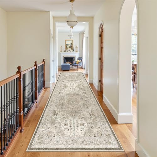 Madane Hallway Runner Rug 3x10 Washable Kitchen Runners 10ft, Ivory/Brown - Image 5