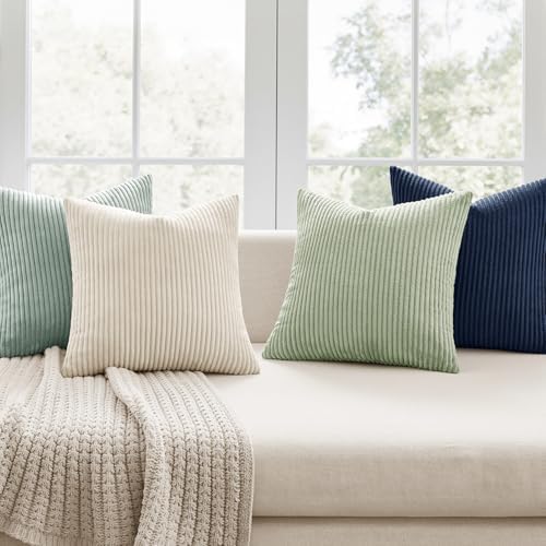 MIULEE Soft Corduroy Decorative Throw Pillow Covers Muted Teal 18x18 - Image 3
