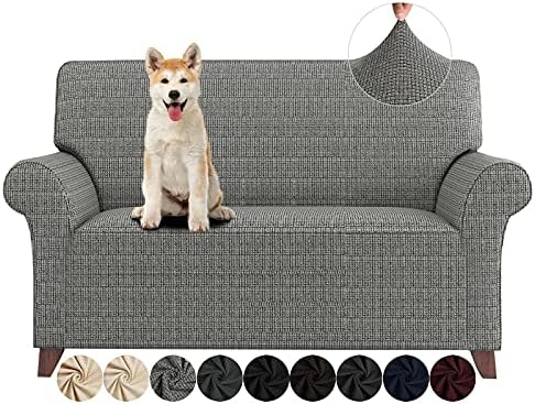 ZNSAYOTX Loveseat Covers High Stretchy Spandex Pet Friendly Sofa Slipcover 1 Piece Non Slip Couch Furniture Protection Covers (Black and White, Loveseat) by ZNSAYOTX