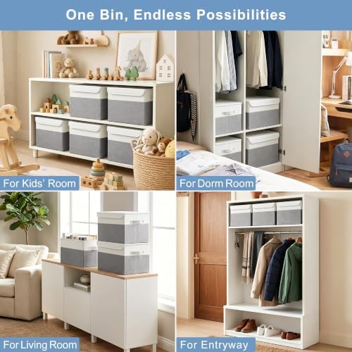 Bagnizer Large 22 Quart Linen Fabric Foldable Storage Bin Cube Organizer Basket with Flip-Top Lid & Handles, Clothes Blanket Box for Home, Office, Closet, Gray & White, 4 Pack 14.6 x 9.5 x 9.5” - Image 4