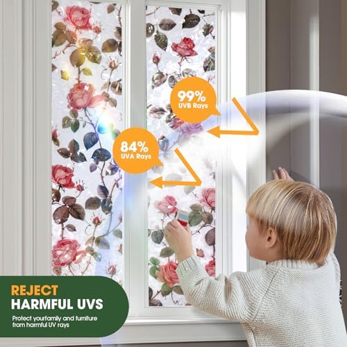 Window Privacy Film Stained Glass Window Film Decorative Static Cling Frosted Glass Cover Window Tint for Home Non-Adhesive 3D Laser UV Blocking - Image 2