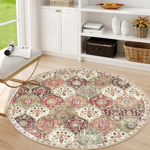 Lahome Moroccan Washable Round Area Rug, Soft Round Rugs 6ft Ultra-Thin by Lahome