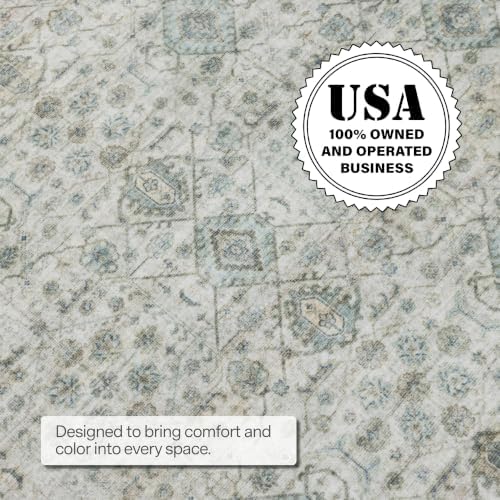 ReaLife Rugs Machine Washable Area Rug - Living Room Bedroom Bathroom Kitchen Entryway Office - Padded Low Pile Stain Resistant Premium - Boho Farmhouse Vintage - BEV - Green 5' x 7' - Image 4
