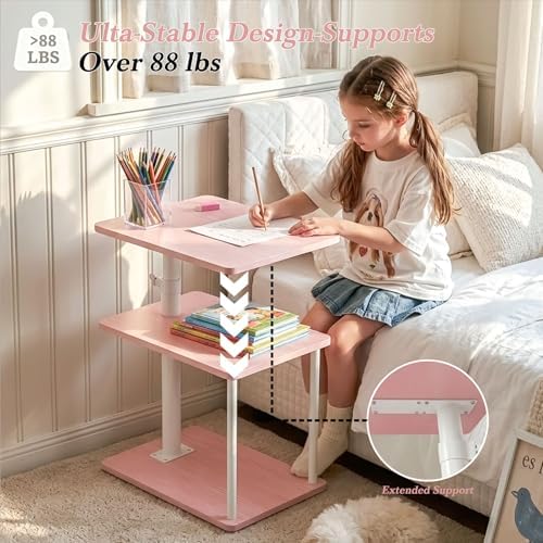 Faesun Swivel Side Table for Couch Arm, Adjustable C End Table for Recliner or Bed, Tv Trays with Storage Shelf for Small Spaces Small Nightstand Table for Living Room, Bedroom，Pink - Image 6