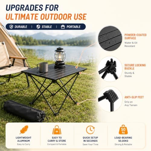 Folding Camping Table – Ultralight Aluminum Portable Table for Camping, Hiking, Backpacking, Picnic, Beach, BBQ – Compact Lightweight Collapsible Travel Side Table for Outdoor, RV, (1) - Image 6