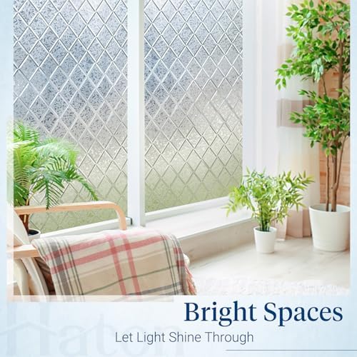 Haton Window Privacy Film, Decorative Frosted Film, Lattice 35.4" x 157.4" - Image 4