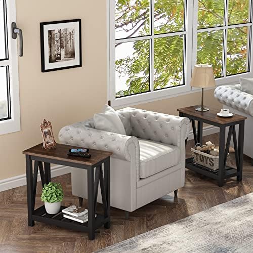 ChooChoo Farmhouse End Table Set of 2, Narrow Side Table with Shelf - Image 2