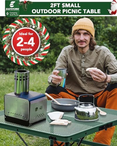 Square Folding Card Table with Adjustable Height (12" & 26"), Green Portable Metal Mesh Table for Camping, BBQ, Picnic, Game, Patio & Indoor Use, Fits 2–4 People, Lightweight 7.6 lb, Supports 66 lb - Image 4