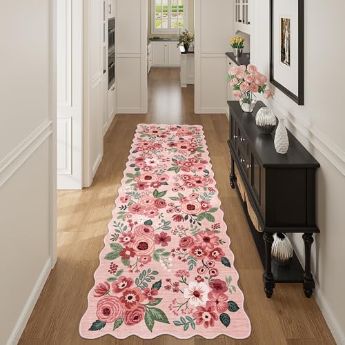 DUKINO 2x10 Runner Rug for Hallway, Washable Kitchen Rug Non Slip, Pink by DUKINO
