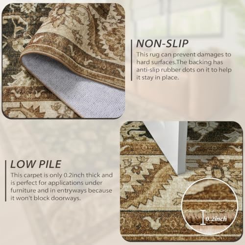 Hanples 2x3 Washable Rugs for Entryway, Vintage Floral Door Mat, Brown - Image 6