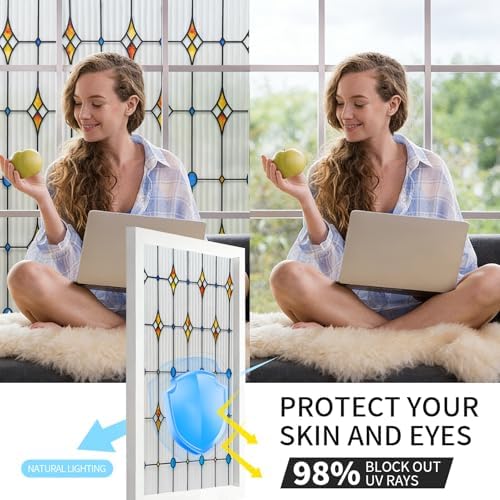 VELIMAX Reeded Glass Window Film, Window Privacy Film, Frosted Glass Window Cling, Stained Decorative Covering for Bathroom Living Room 17.3 x 118 inches - Image 6