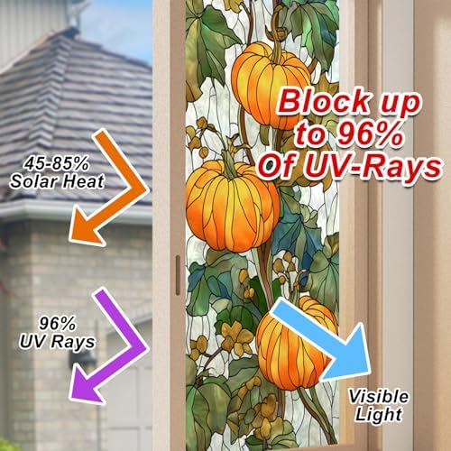 HOMETITUTE Fall Pumpkin Vine Sun Catcher Privacy Window Cling 18x39 PVC - Image 4