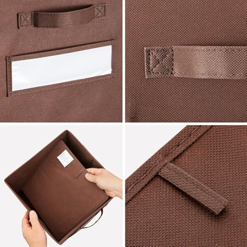 13x13x13 Storage cube bins(Set of 8) Fabric storage cubes with 8 Labels Window Cards & a Pen, Storage cubes 13x13, Collapsible 13 inch Cube storage bins, Cubby Organizer Boxes, Brown - Image 2