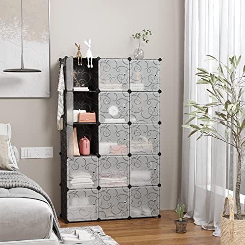 C&AHOME 16-Cube Storage Organizer with Door Platic Closet Organizer Black - Image 5