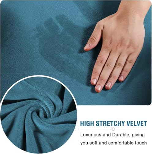 H.VERSAILTEX High Stretch Sofa Slipcover 4 Piece Cover Velvet Furniture Protector Form Fit Thick Velvet Extra Large Sofa Cover for 3 Cushion Couch Width Up to 97 Inch (Large Sofa, Peacock Blue) - Image 5