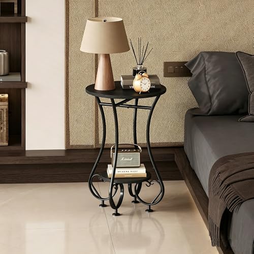 X-cosrack Small Round Side Table,Round End Table for Small Spaces - Black Metal Nightstand with Adjustable Feet,Couch Sofa Coffee Table,Retro Accent Table for Living Room Bedroom Balcony - Image 6