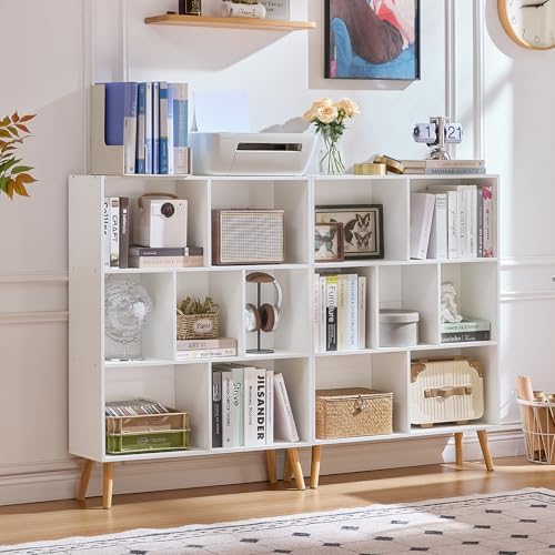 LEYAOYAO Cube Bookshelf, Mid-Century Modern Book Shelf with Legs, White - Image 4
