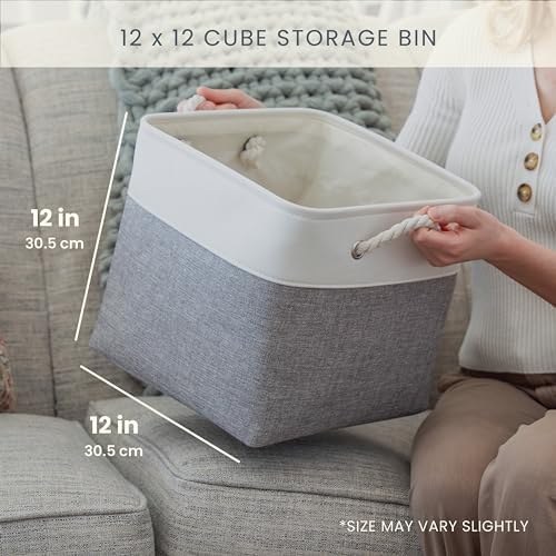 OrganiHaus 12x12 Cube Storage Bins, 4-Pack Fabric Cubes, Rope Handles - Image 2
