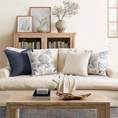 Set of 2 Euro Floral Pillow Covers 24x24 Inch Light Blue - Image 5